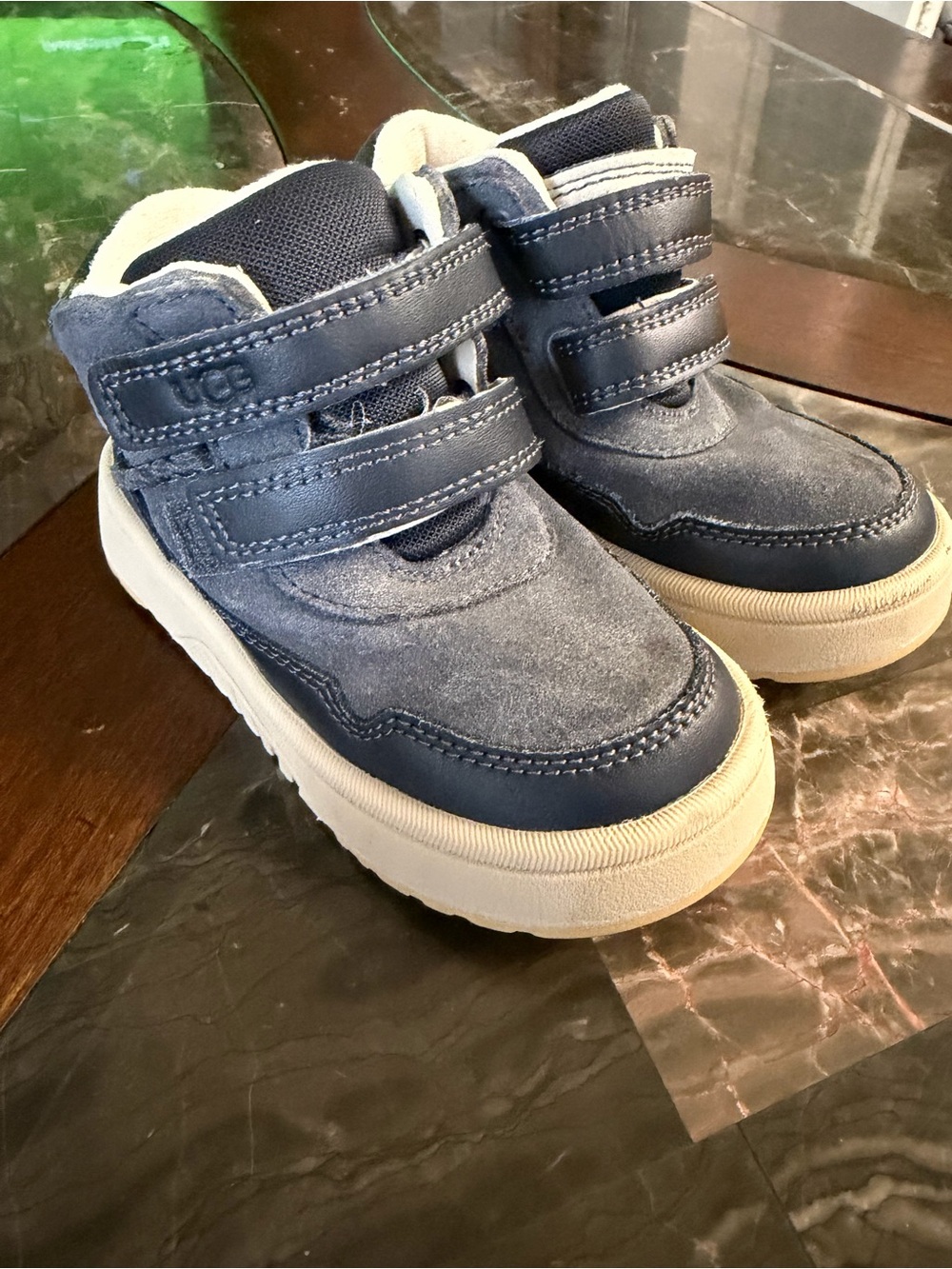 UGG Kids navy suede and leather Velcro sneakers